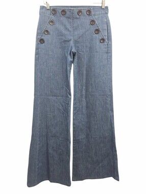 MiH Jeans Valencia High-Rise Sailor Button Wide Leg Mid Blue Denim